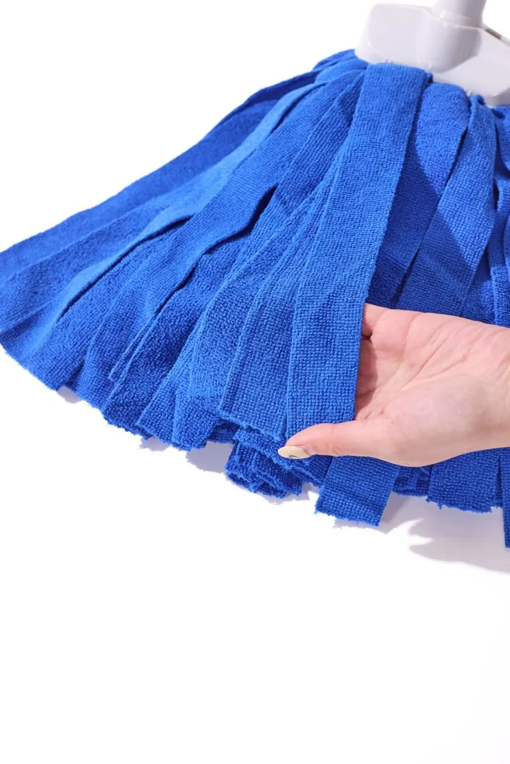 Hand holding the soft microfiber strips of the mop head
